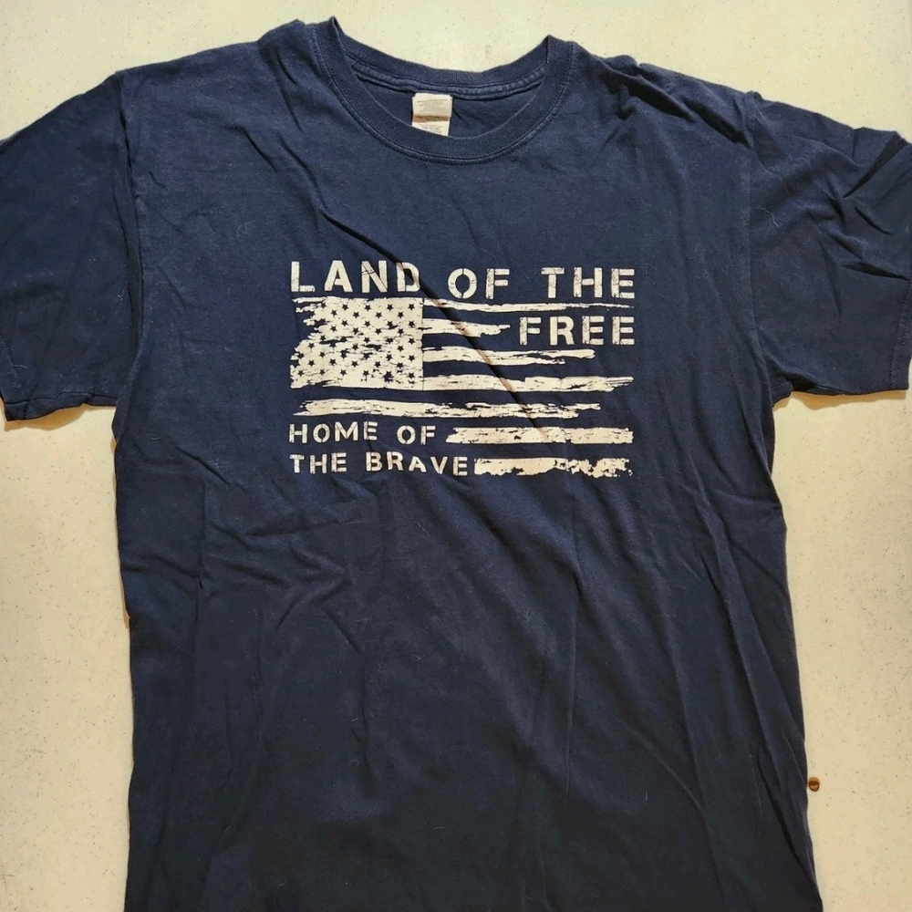 Gildan Heavy Cotton Navy T-Shirt Patriotic American Flag